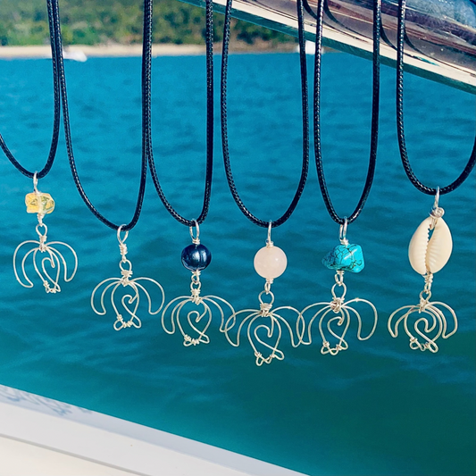 Sea Turtle Wave & Gemstone Sterling Silver Necklace(hand forged)