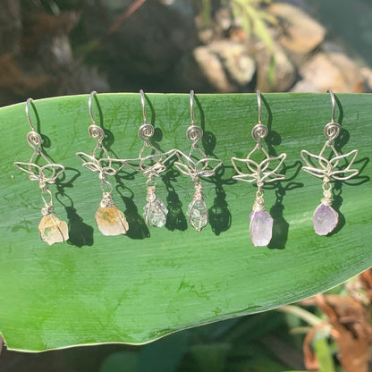 Ray of Sunshine Jewellery- Set of six silver earrings with crystal drops on a green agave leaf