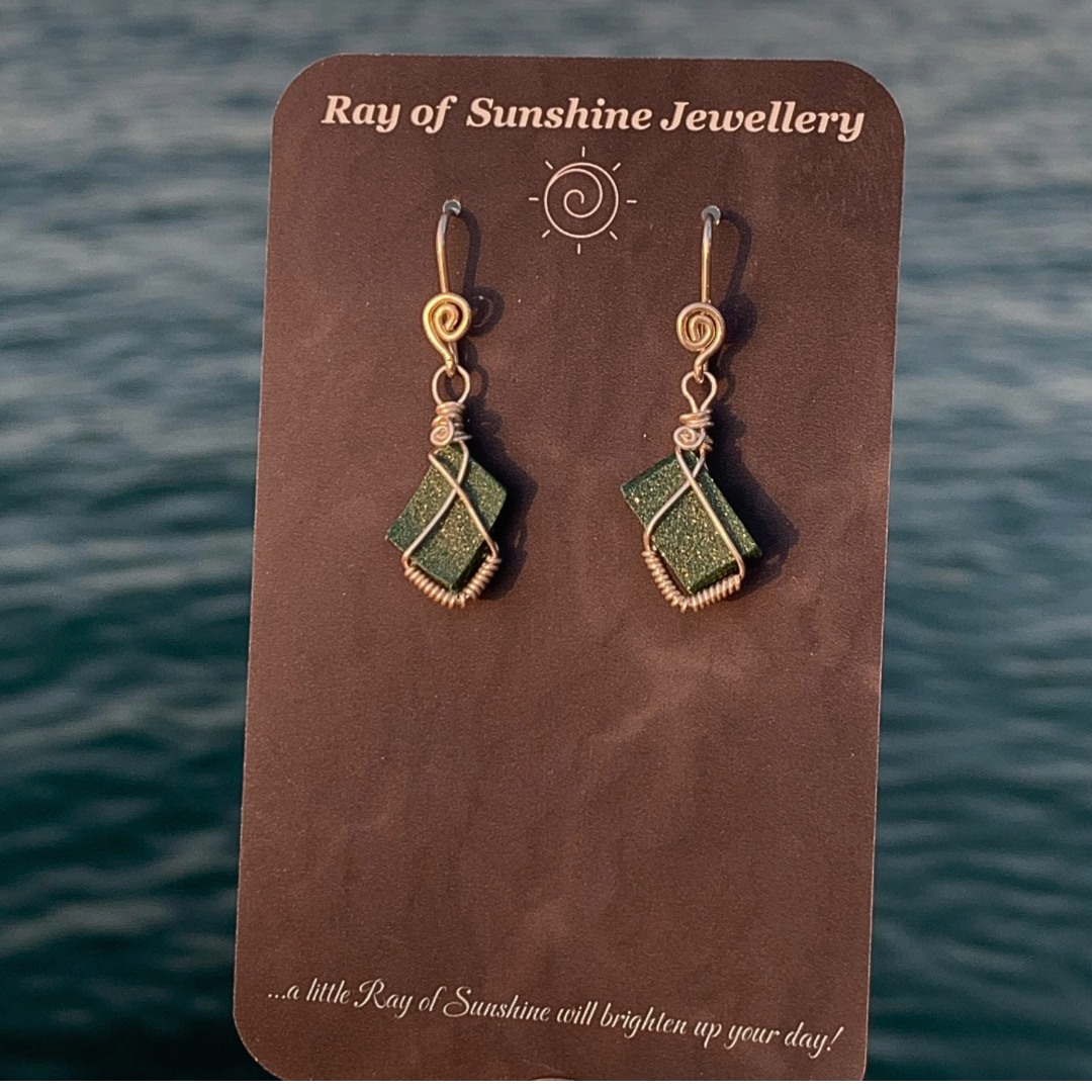 Hand-cut Druzy Malachite Sterling Silver Earrings ll Ray of Sunshine Jewellery