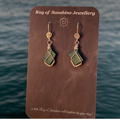 Hand-cut Druzy Malachite Sterling Silver Earrings ll Ray of Sunshine Jewellery
