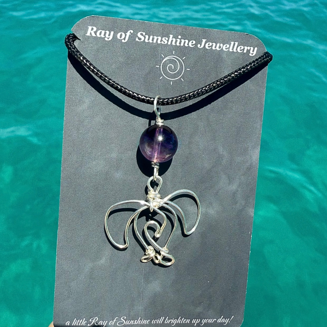 Sea Turtle, Wave & Gemstone Silver Necklace