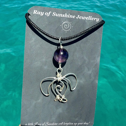 Sea Turtle, Wave & Gemstone Silver Necklace