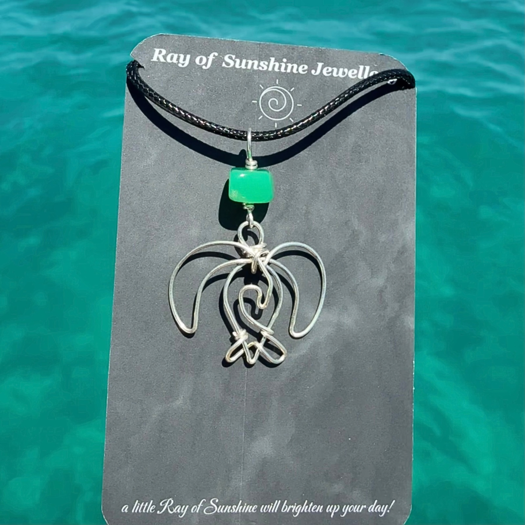 Sea Turtle, Wave & Gemstone Silver Necklace