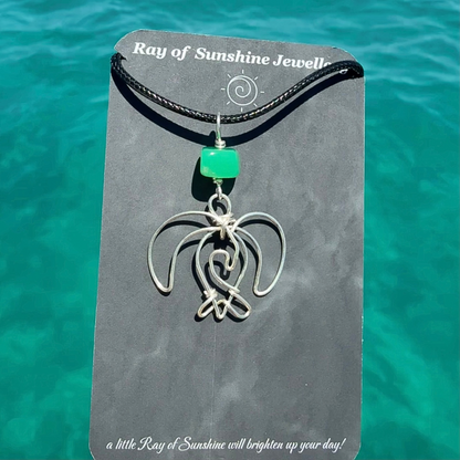 Sea Turtle, Wave & Gemstone Silver Necklace