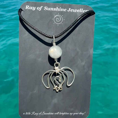Sea Turtle, Wave & Gemstone Silver Necklace