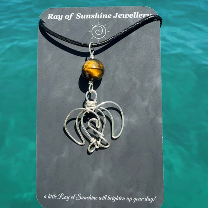 Sea Turtle, Wave & Gemstone Silver Necklace