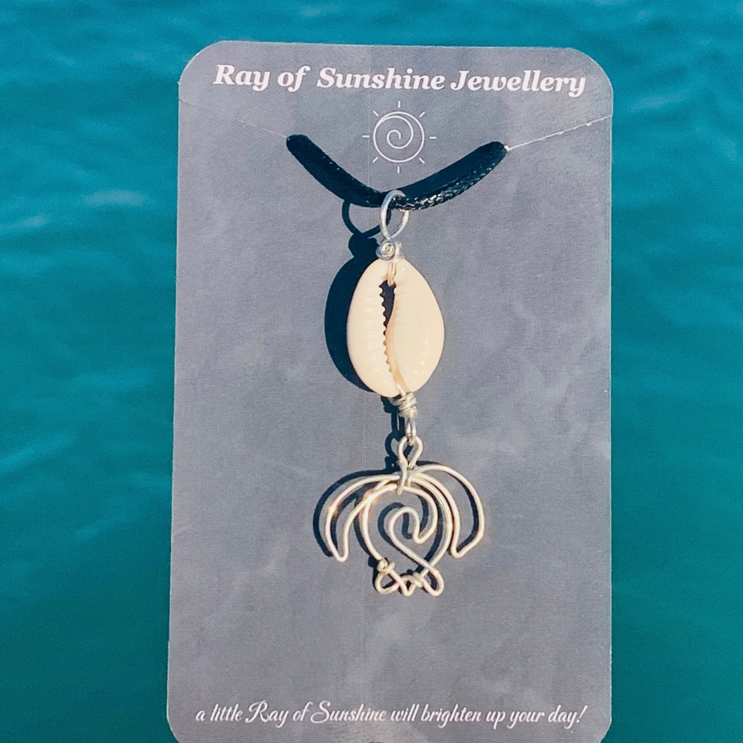 Sea Turtle, Wave & Gemstone Silver Necklace