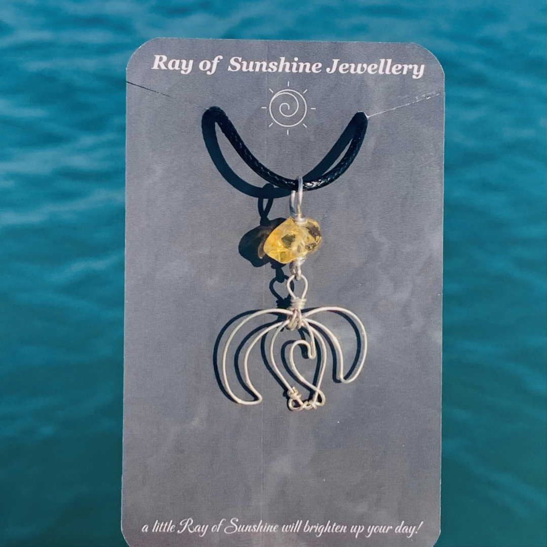 Sea Turtle, Wave & Gemstone Silver Necklace