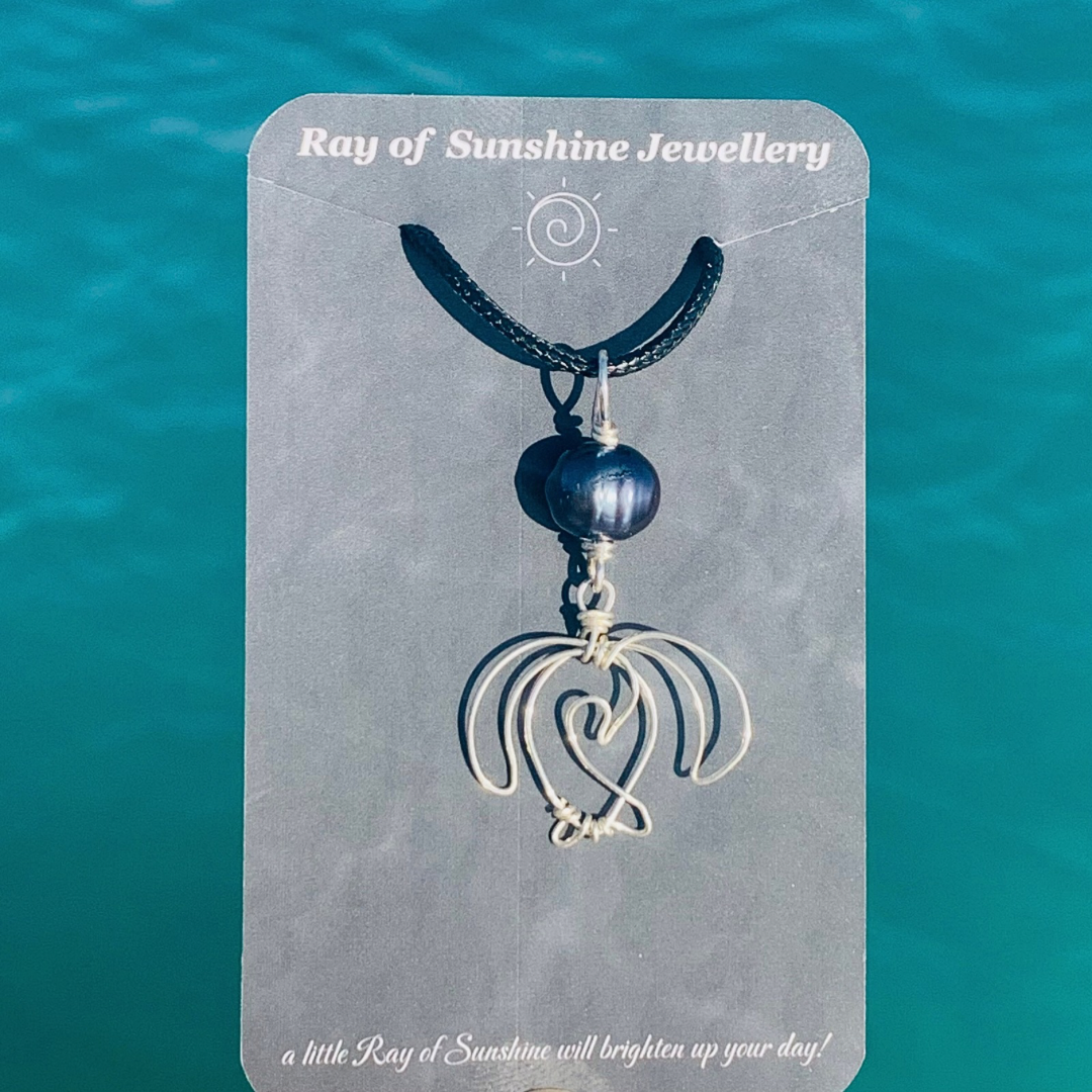 Sea Turtle, Wave & Gemstone Silver Necklace