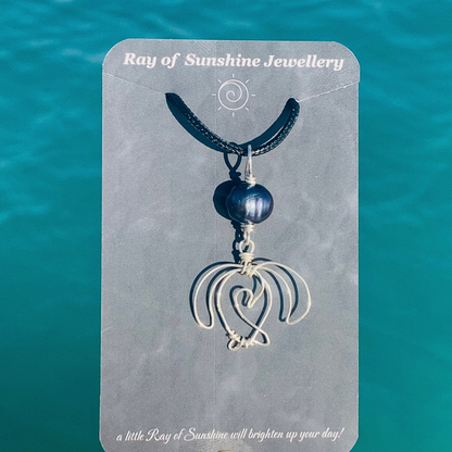 Sea Turtle, Wave & Gemstone Silver Necklace