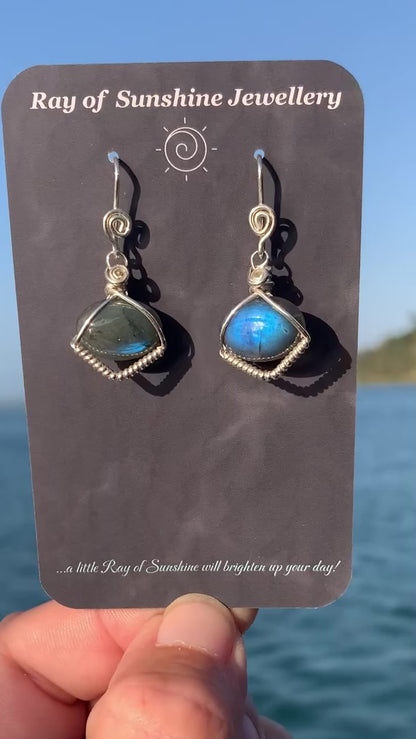 Hand-cut Madagascar Labradorite Sterling Silver Earrings ll Ray of Sunshine Jewellery