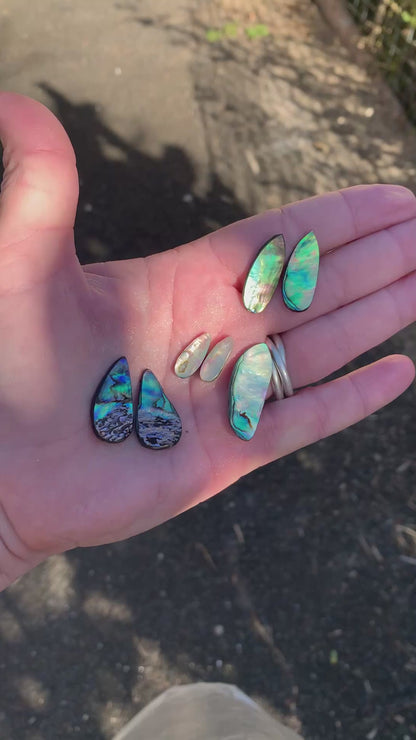 Hand-cut NZ Paua Shell Wave Pearl Sterling Silver Earrings // Ray of Sunshine Jewellery