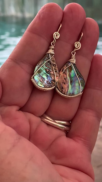 Hand-cut NZ Paua Shell Sterling Silver Earrings // Ray of Sunshine Jewellery