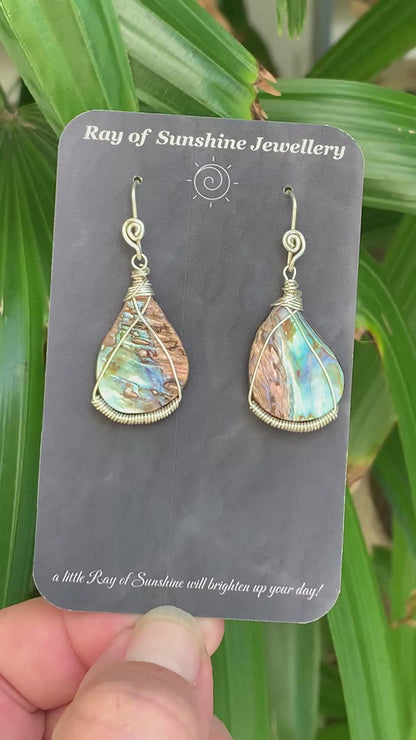 Hand-cut NZ Paua Shell Sterling Silver Earrings // Ray of Sunshine Jewellery