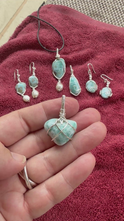 Hand-cut Larimar Heart Sterling Silver Necklace // Ray of Sunshine Jewellery