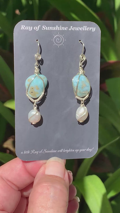 Larimar Pearl Sterling Silver Earrings // Ray of Sunshine Jewellery