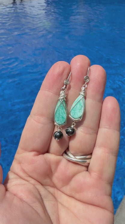 Hand-cut Amazonite Pearl Sterling Silver Earrings // Ray of Sunshine Jewellery