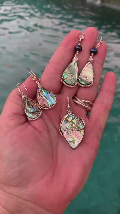 Hand-cut NZ Paua Shell Sterling Silver Earrings // Ray of Sunshine Jewellery