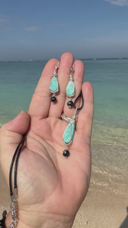 Hand-cut Amazonite Pearl Sterling Silver Necklace // Ray of Sunshine Jewellery