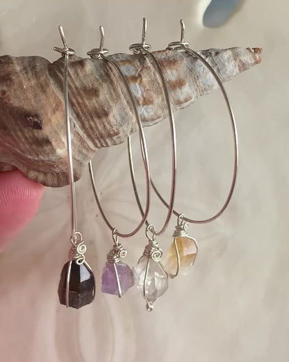 Hand-cut Gemstone Sterling Silver Hoops ll Ray of Sunshine Jewellery