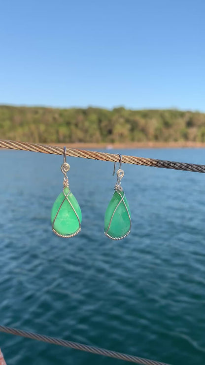 Hand-cut Chrysoprase Sterling Silver Earrings // Ray of Sunshine Jewellery