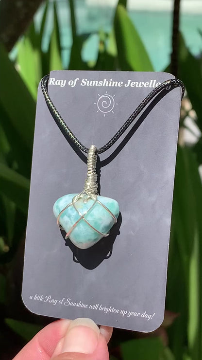 Hand-cut Larimar Heart Sterling Silver Necklace // Ray of Sunshine Jewellery