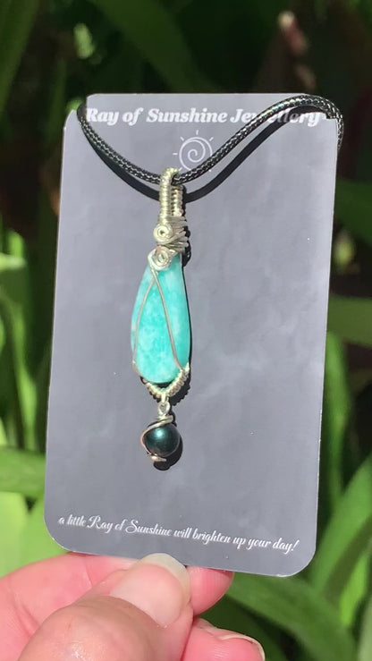 Hand-cut Amazonite Pearl Sterling Silver Necklace // Ray of Sunshine Jewellery