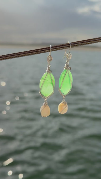 Hand-cut Chrysoprase & Baroque Pearl Sterling Silver Earrings // Ray of Sunshine Jewellery