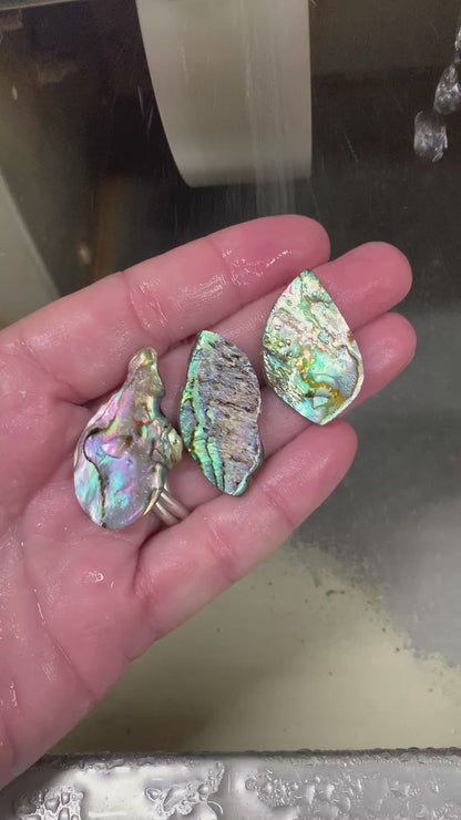 Hand-cut NZ Paua Shell Surfboard Wave Sterling Silver Necklace // Ray of Sunshine Jewellery